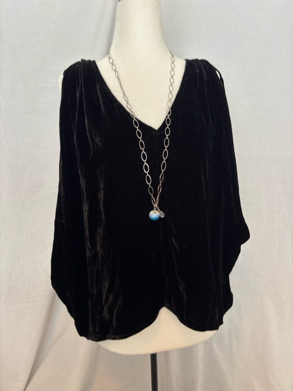 Black Velvet Draped Top Womens Small Dark Academia Goth Witchy Boho